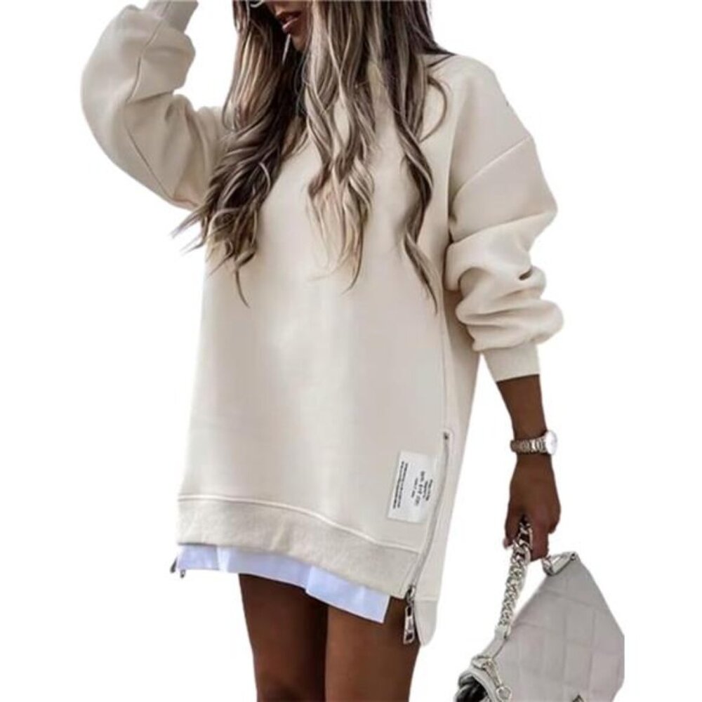Womens Long Sleeve Zipper Slit Oversized Sweatshirt 2025 Casual Pullover